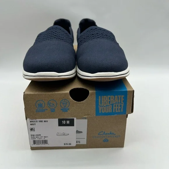 Clarks Cloudsteppers Breeze Vibe Navy Slip-On Shoes Women’s Size 10 NWB - Picture 10 of 11